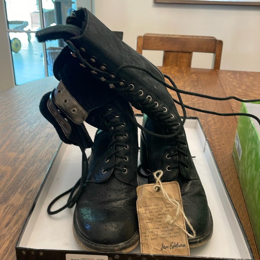 Sam Edelman lace up leather shearling lined boots